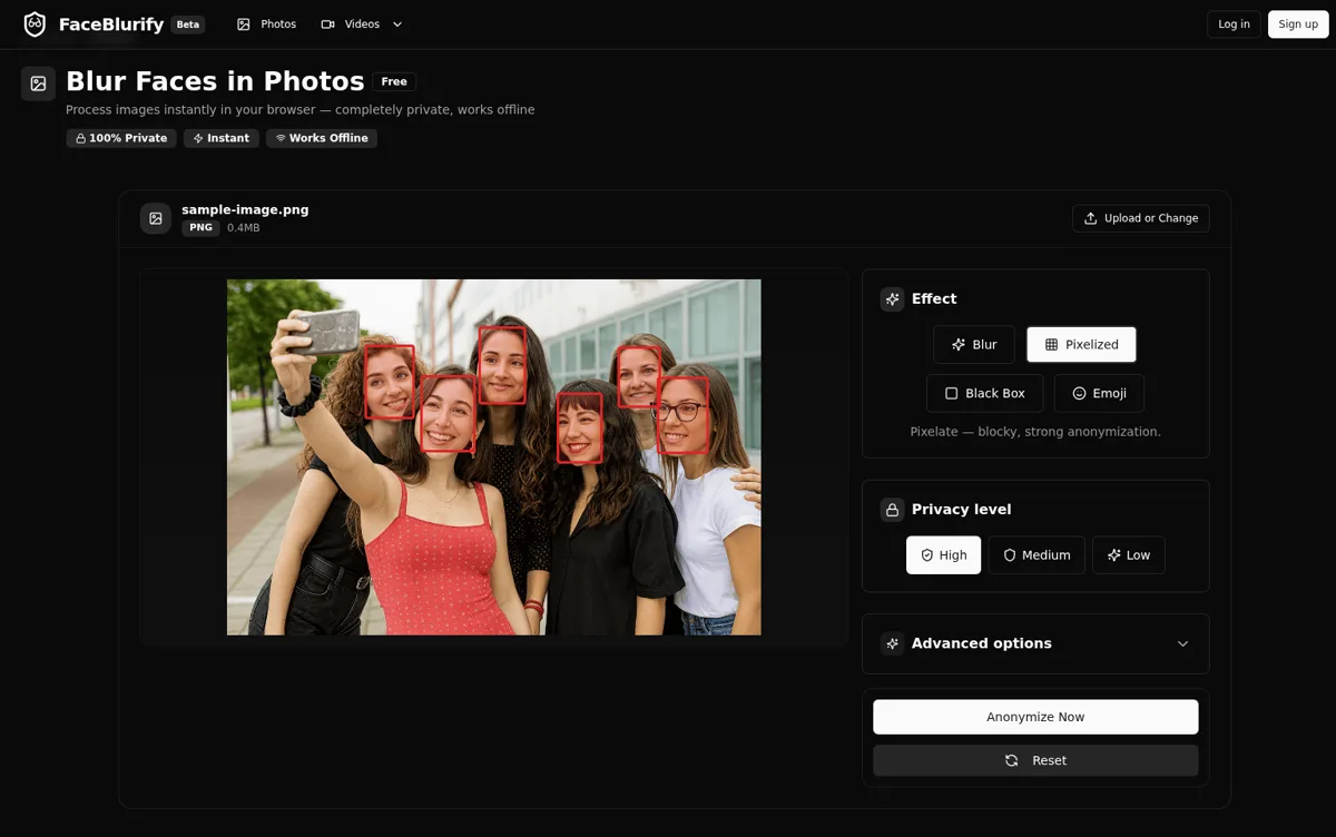 Effect selection comparison in FaceBlurify