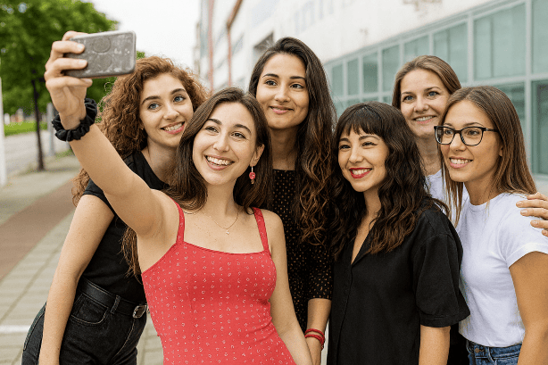 Un groupe d’amis avec un exemple interactif de floutage des visages